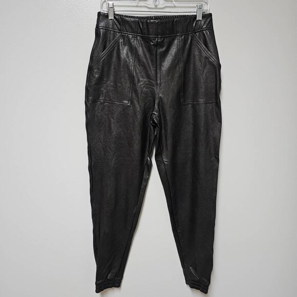Spanx Faux Leather Jogger Pants NOIR Black High Rise...
